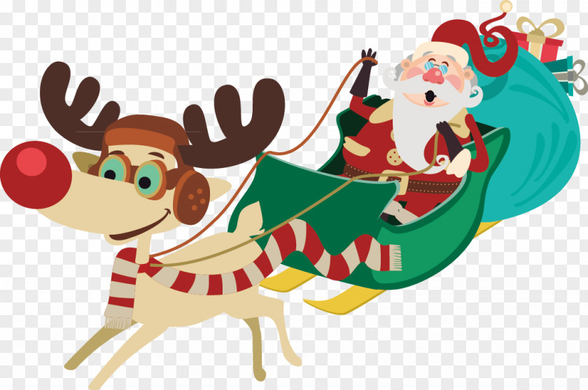 Santa Claus And Snowboard Sled Icon PNG