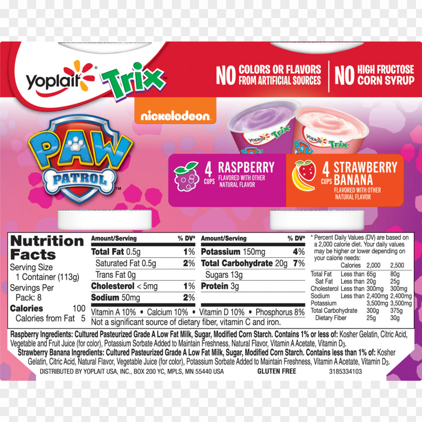Strawberry Food Yoplait Trix Yoghurt Nutrition Facts Label PNG
