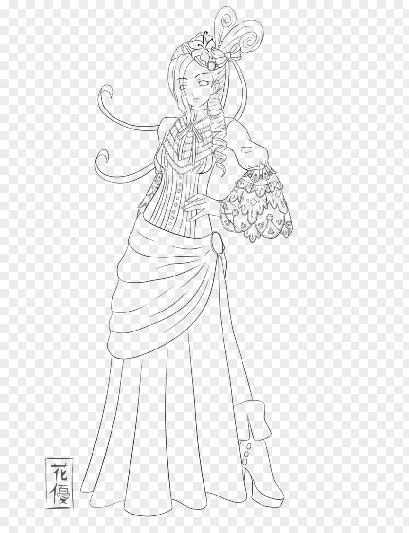 Cat Lady Line Art Dress Cartoon Sketch PNG