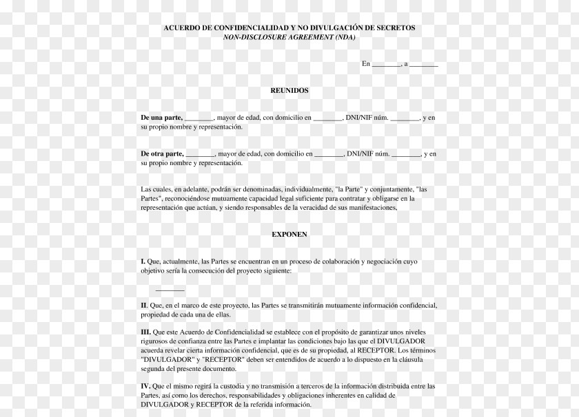 Party Document Non-disclosure Agreement Contract Confidencialidad Pact PNG