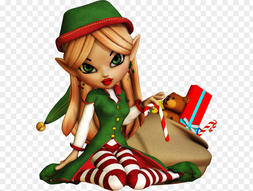 Watercolor Present Christmas Elf Clip Art PNG