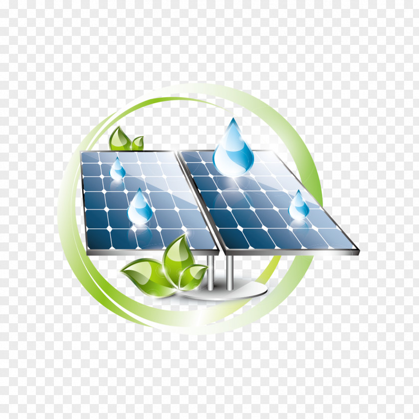 Vector Solar And Water Droplets Panel Power Energy PNG