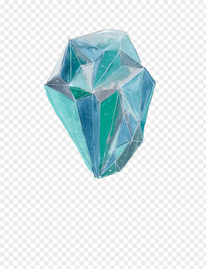 Blue-green Diamond Watercolor Painting Drawing Crystal Illustration PNG
