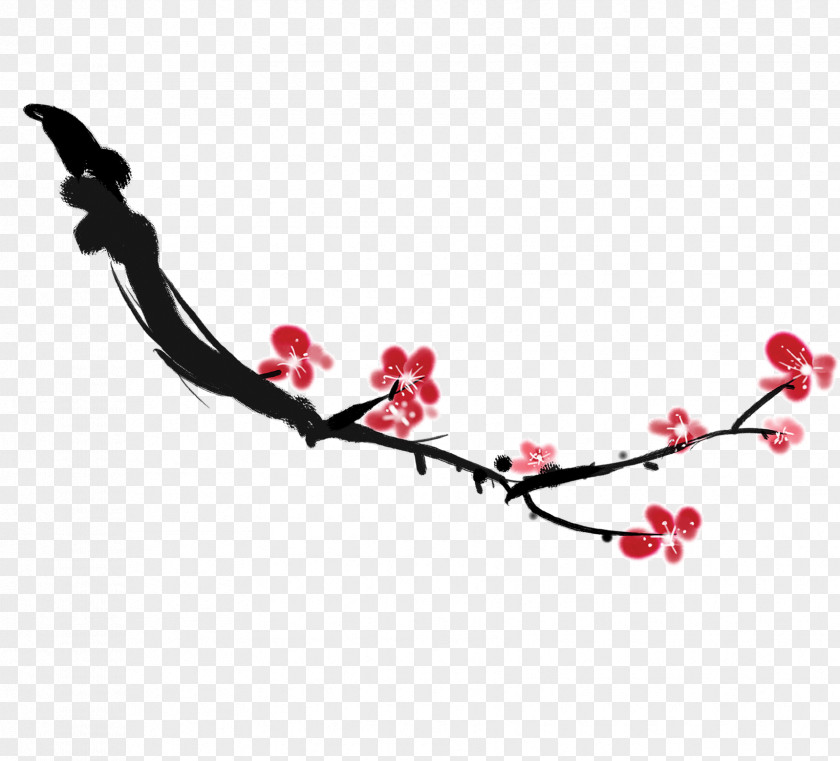 Plum Flower Ink Wash Painting Blossom Graphic Design PNG