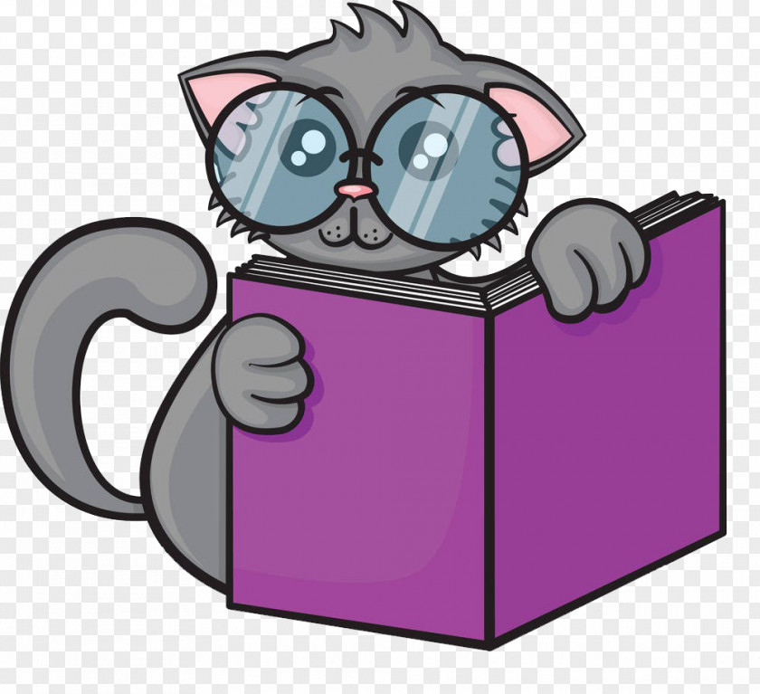 Cat Reading Cartoon Clip Art PNG