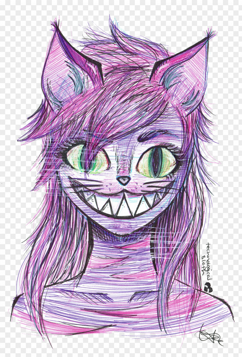 Cat Catgirl Cheshire Sketch PNG