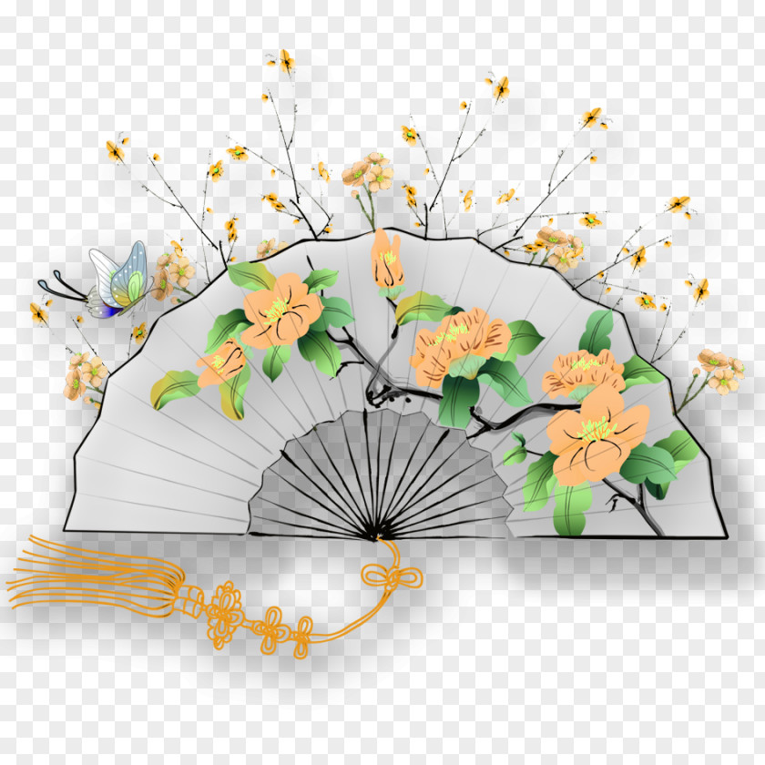 Chinese Fan China Hand Floral Design Chinoiserie PNG