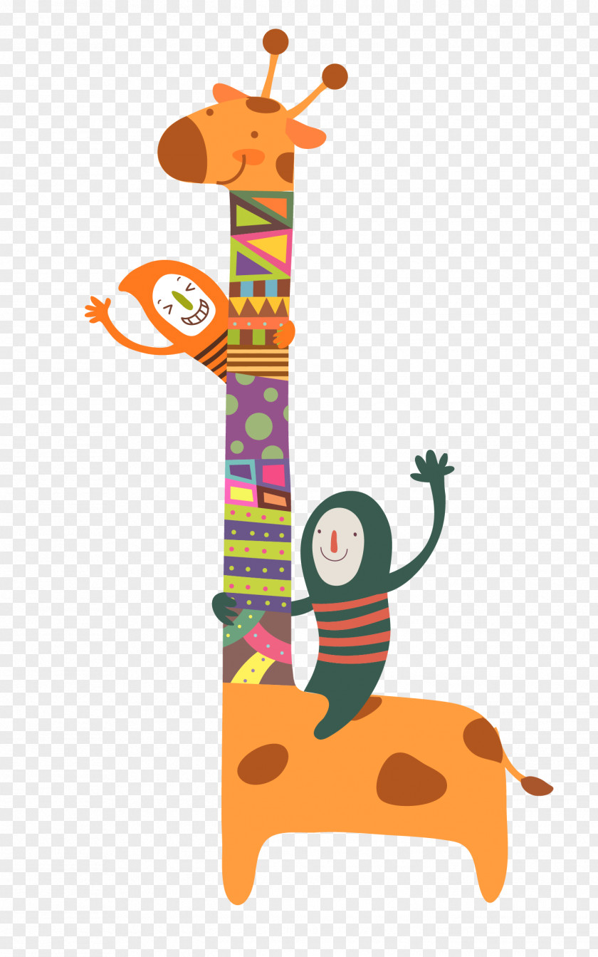 Hand-painted Giraffe Child Cartoon Illustration PNG