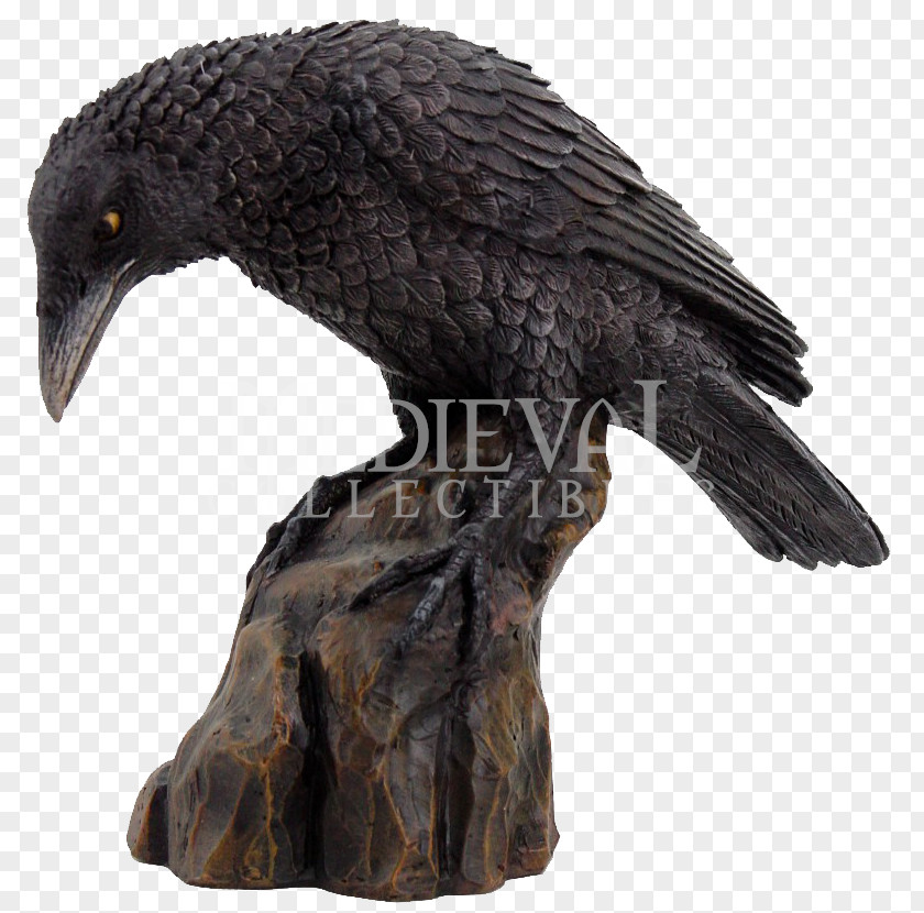 Perched Raven Overlay Statue Figurine Common Sculpture Resin Casting PNG