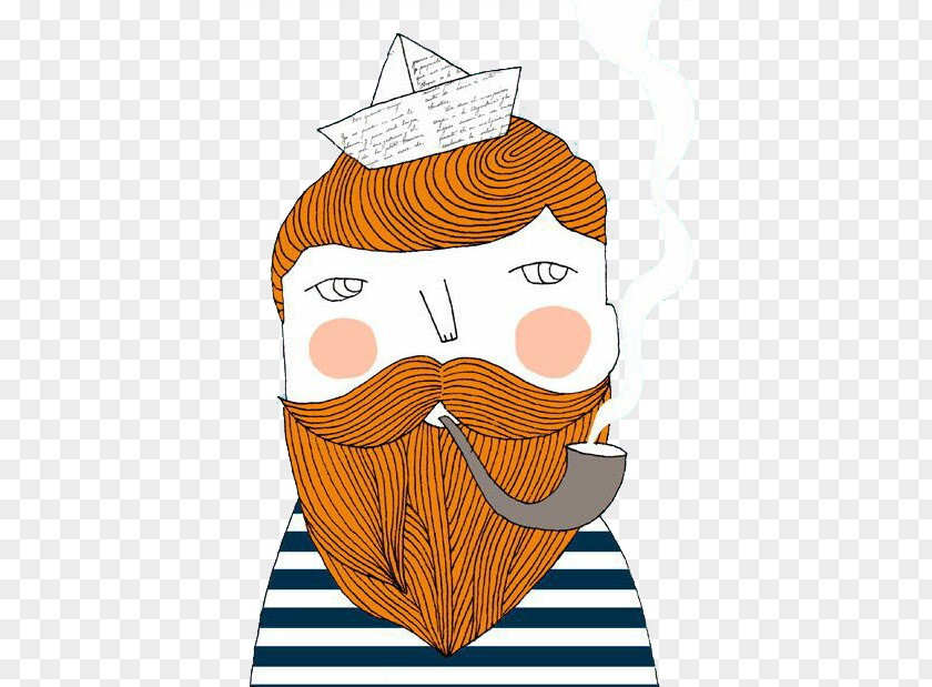 Smoking Beard Male Sailor Poster A4 Drawing Illustration PNG