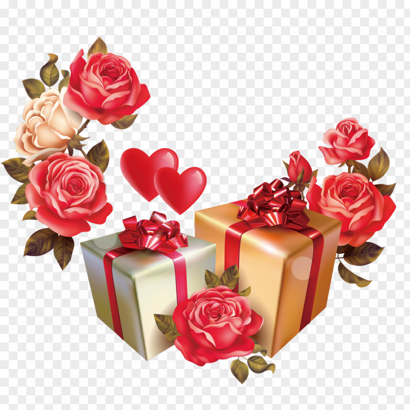 Gift Valentines Day Flower Box Clip Art PNG
