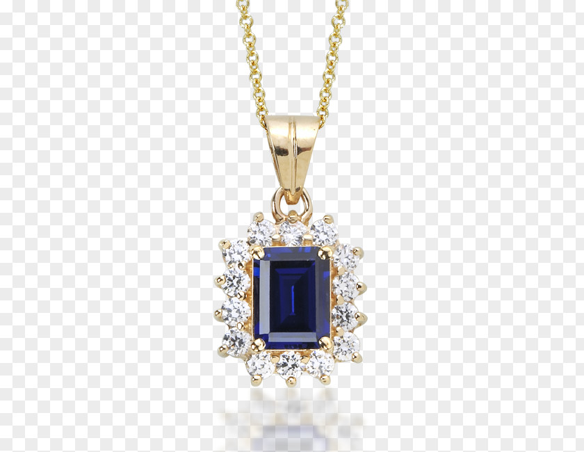 Sapphire Locket Cobalt Blue Necklace PNG