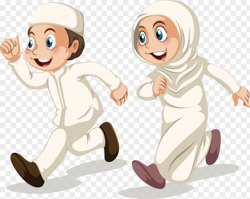 The Little Man Walking Race Muslim Islam Cartoon Illustration PNG