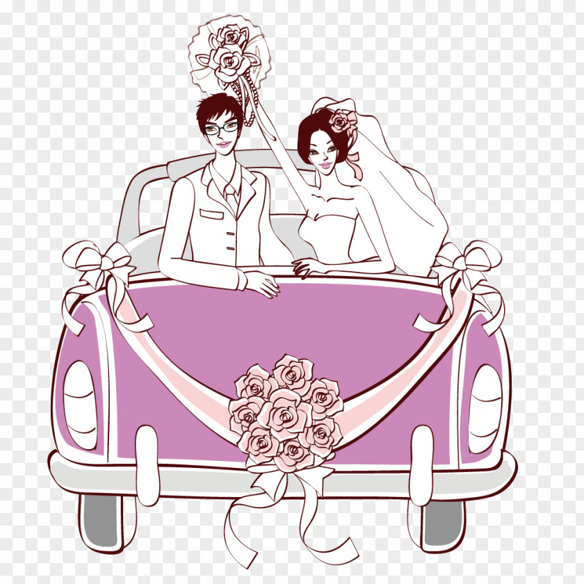 Vector Bride And Groom Wedding Car Invitation Marriage Clip Art PNG