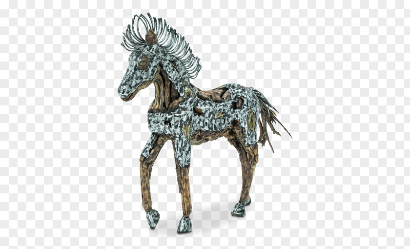 Mustang Sculpture Wood Carving Pony Art Figurine PNG