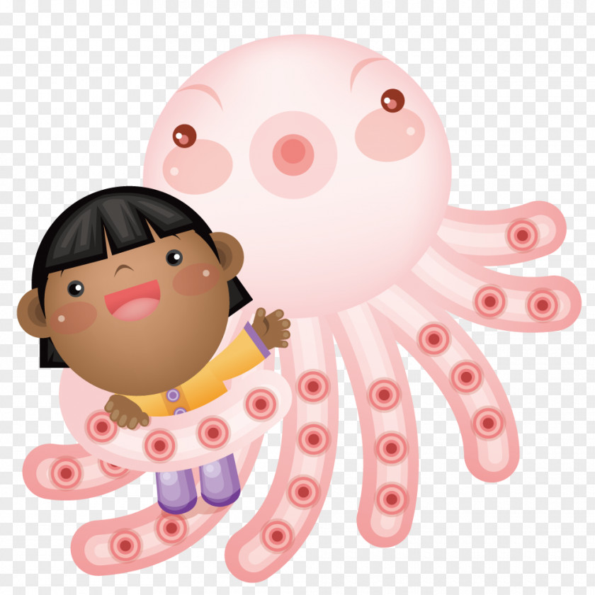 Octopus And Children Cartoon PNG