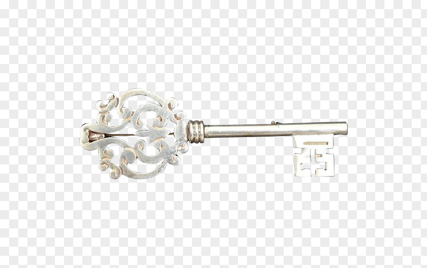 Gold Key Sterling Silver Taxco Jewellery Brooch PNG