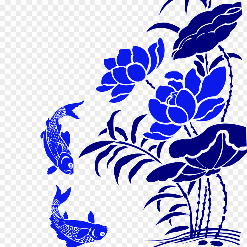 Lotus Blue And White Pottery Graphic Design Clip Art PNG