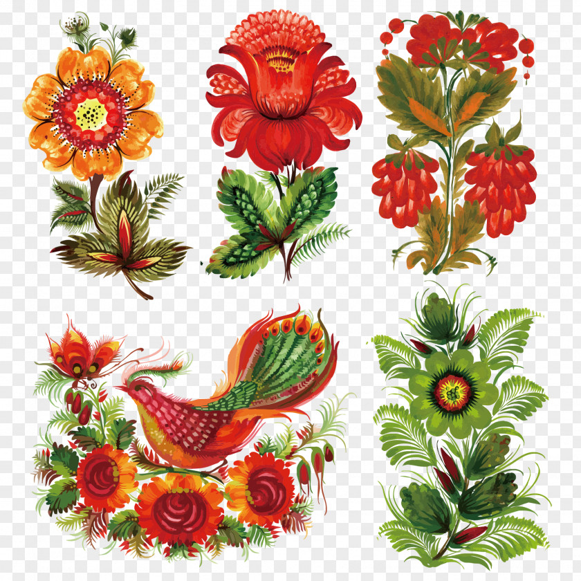 Hand-painted Style Floral Decoration Vector Material Painting Folk Art Ornament Decorative Arts PNG