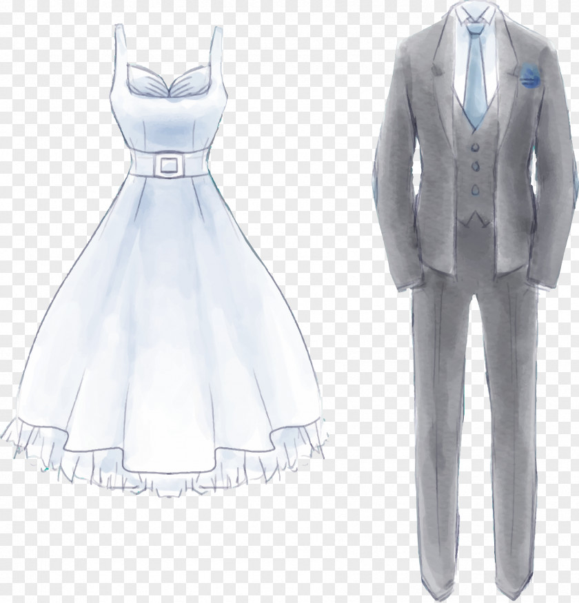 Painted Wedding And Gray Dress Vector Watercolor Painting Formal Wear PNG
