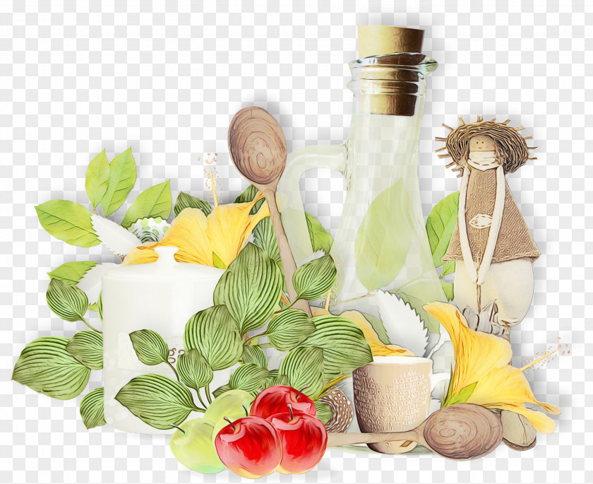 Glass Bottle Watercolor Flower Background PNG