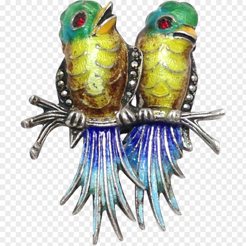 Enameled Lovebird Brooch Parrot Sterling Silver PNG