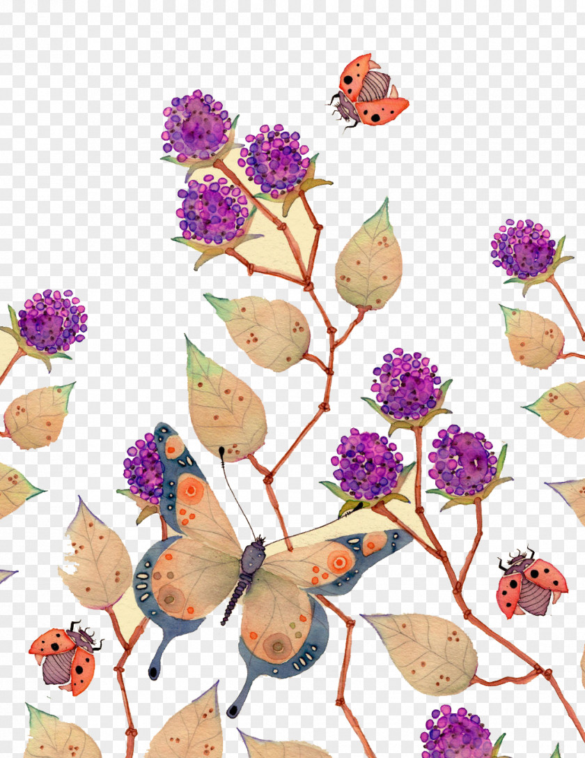 Purple Butterfly Flower Decoration Watercolor Painting Illustrator Illustration PNG