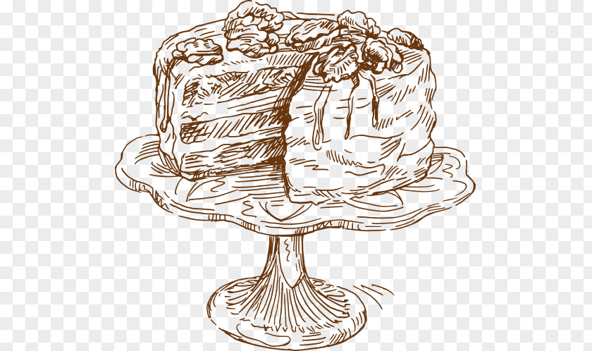 Vector Sketch Cake Cutting Coffee Drawing Food PNG