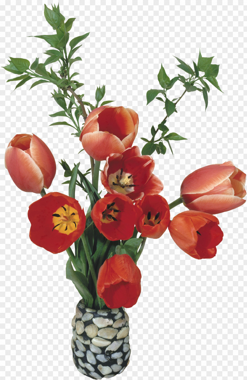 Tulip Garden Roses Flower Bouquet Vase PNG