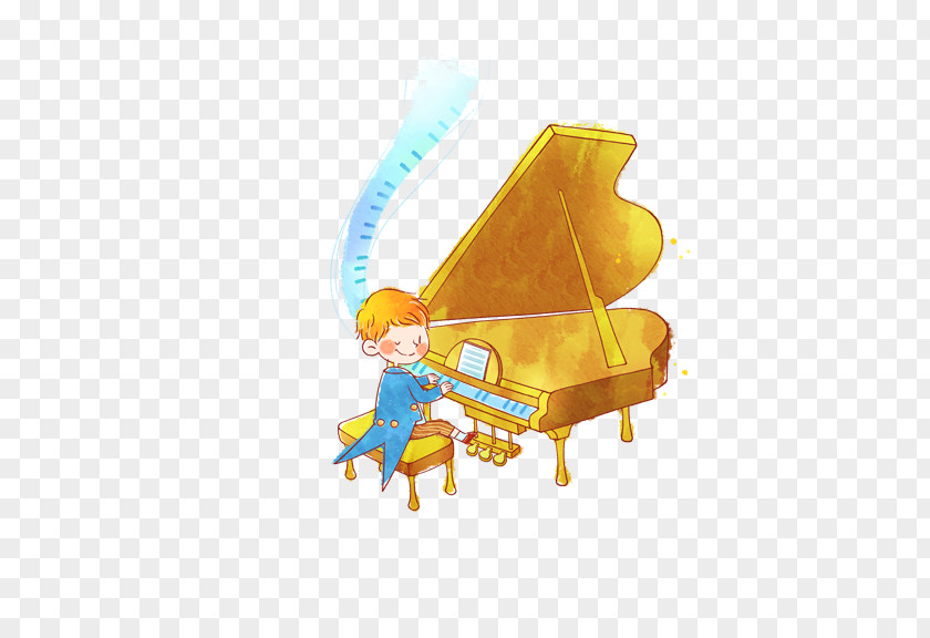 Little Boy Playing The Piano Grand Player Musical Note Wallpaper PNG