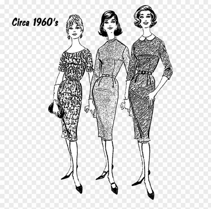Dress 1950s Fashion Vintage Clothing Pattern PNG