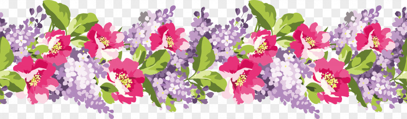 Purple Pattern Flower Picture Frame Watercolor Painting PNG
