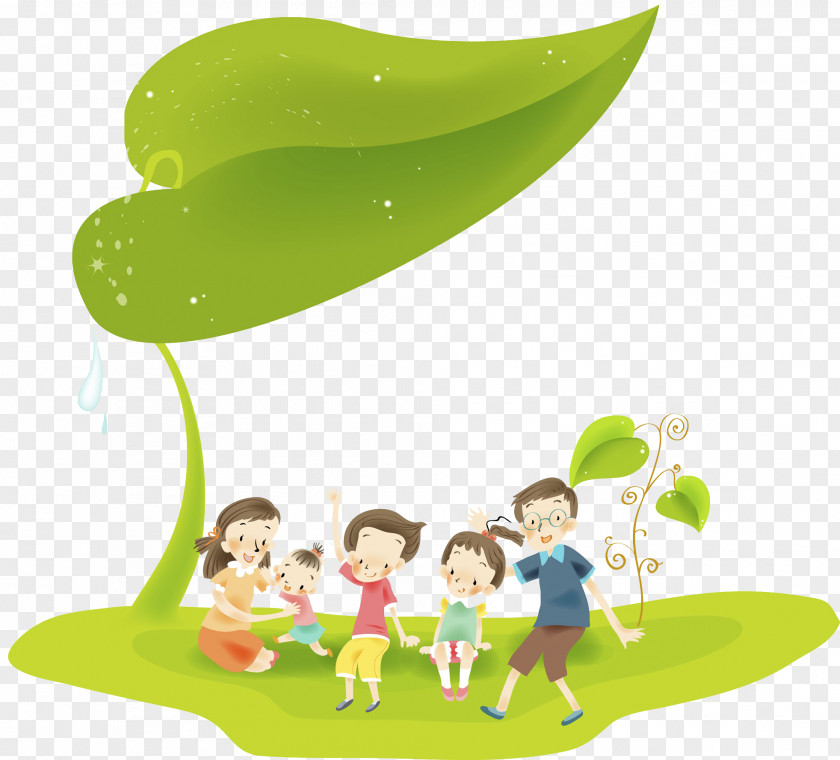 A Family Under Leaves Designer Illustration PNG