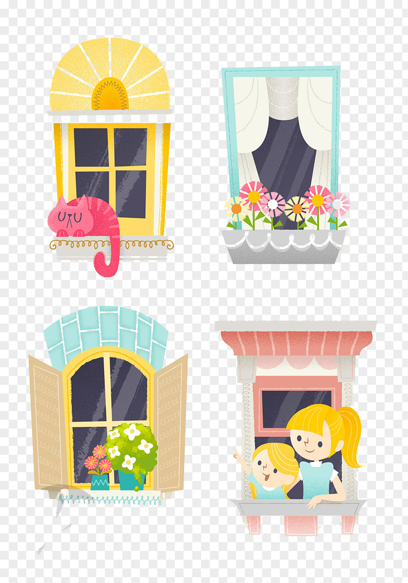 Four Cute Design Windows Window Illustration PNG