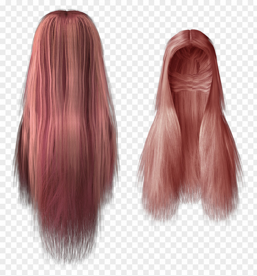 Long Hair Brown Pink Wig Coloring Clothing PNG