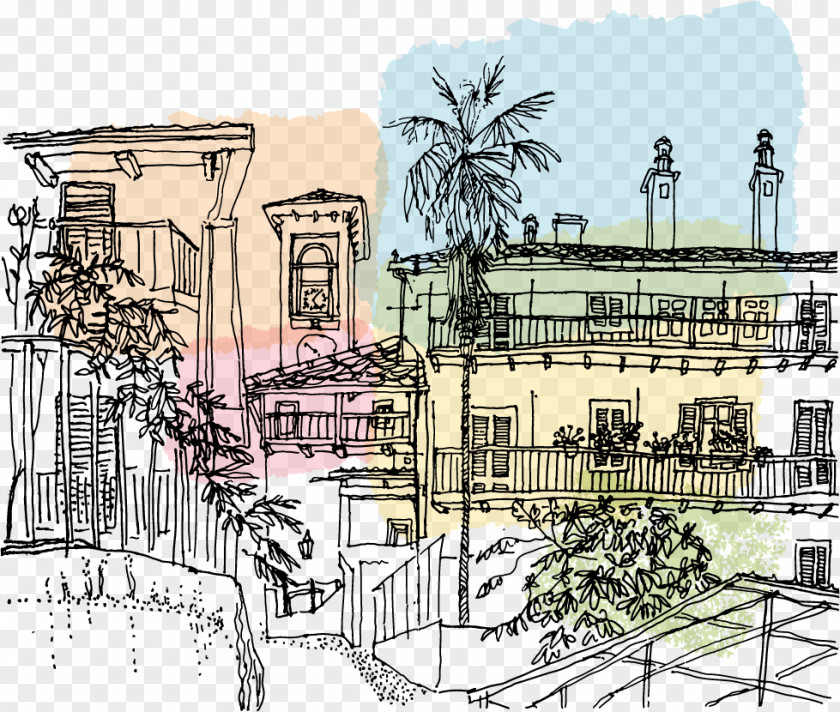 Sketch Of Italian Town Italy Drawing Illustration PNG