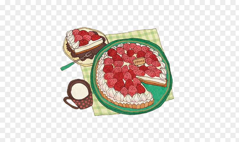 Strawberry Birthday Cake Hand Painting Material Picture Jajangmyeon Takoyaki Food Illustration PNG