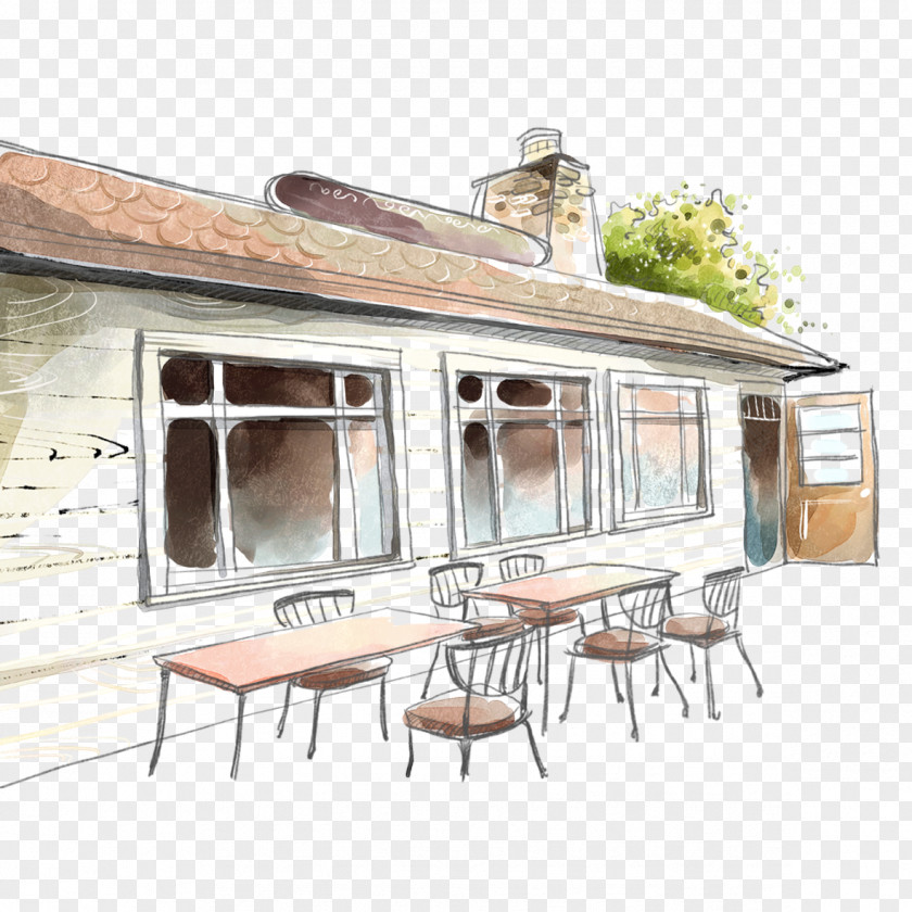 Hand-painted Small Hotel Coffee Cafe Illustration PNG