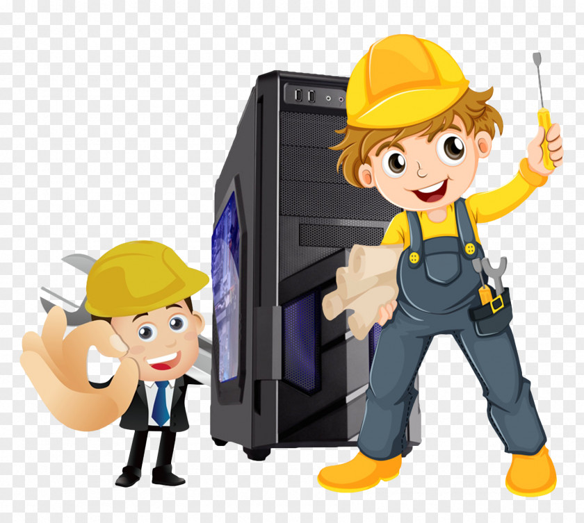 Computer Maintenance Cartoon Characters Laptop File PNG