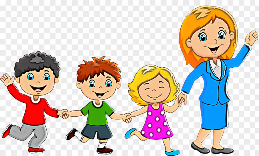 Cartoon People Social Group Playing With Kids Sharing PNG