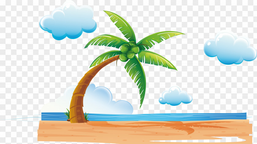 Beautiful Beaches, Coconut Trees Euclidean Vector Beach Illustration PNG