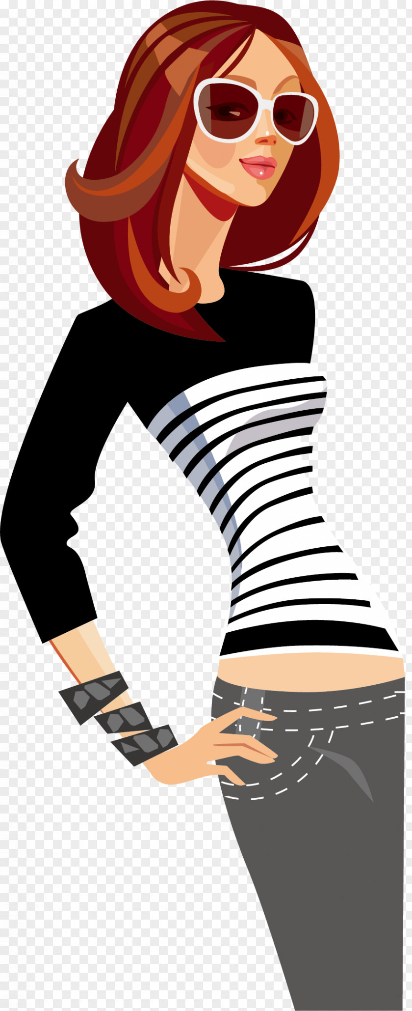 Fashion Model Girl Illustration PNG Illustration, with sunglasses, red-haired female illustration clipart PNG