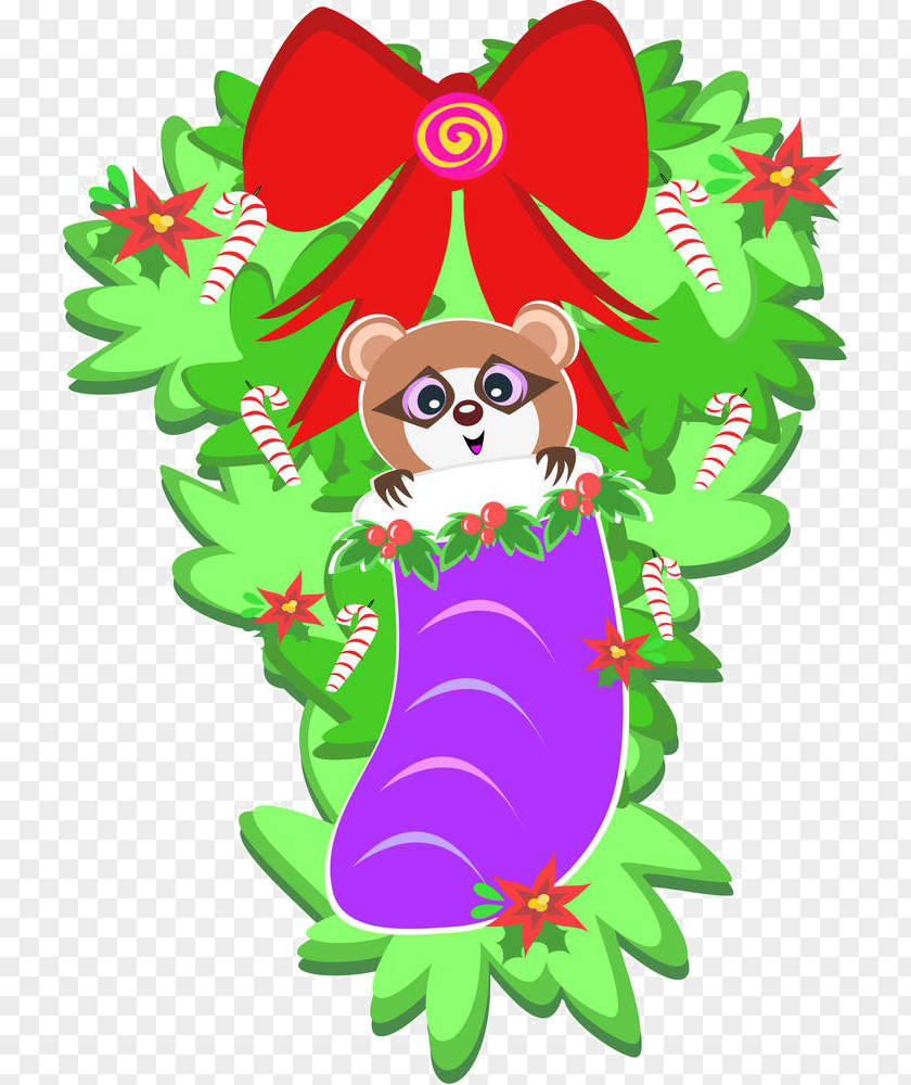 Cartoon Flower Cat Raccoon Candy Cane Christmas Stocking Royalty-free Clip Art PNG