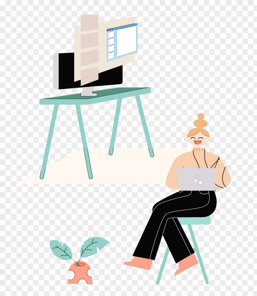 Desk Furniture Cartoon Sitting Line PNG