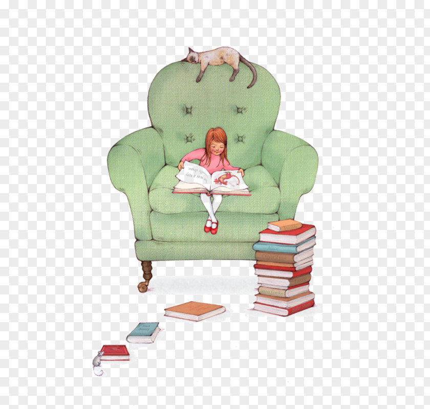 Cartoon Illustration Of Children Reading Sofa Couch Drawing PNG