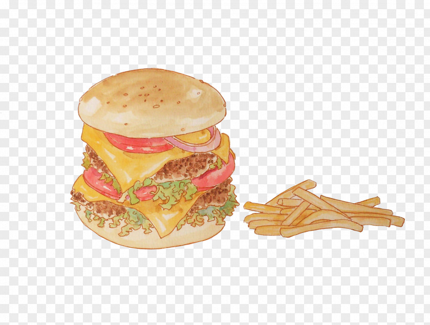 Painted Burger And Fries Hamburger Cheeseburger French Breakfast Sandwich Veggie PNG