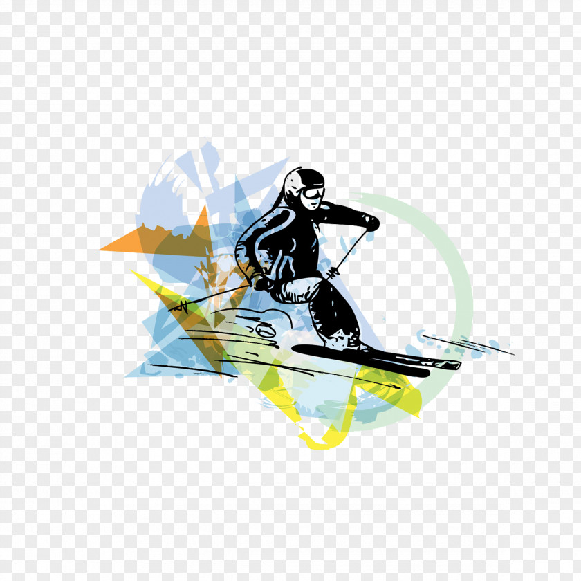 Graffiti Skiing Sport Watercolor Painting Illustration PNG