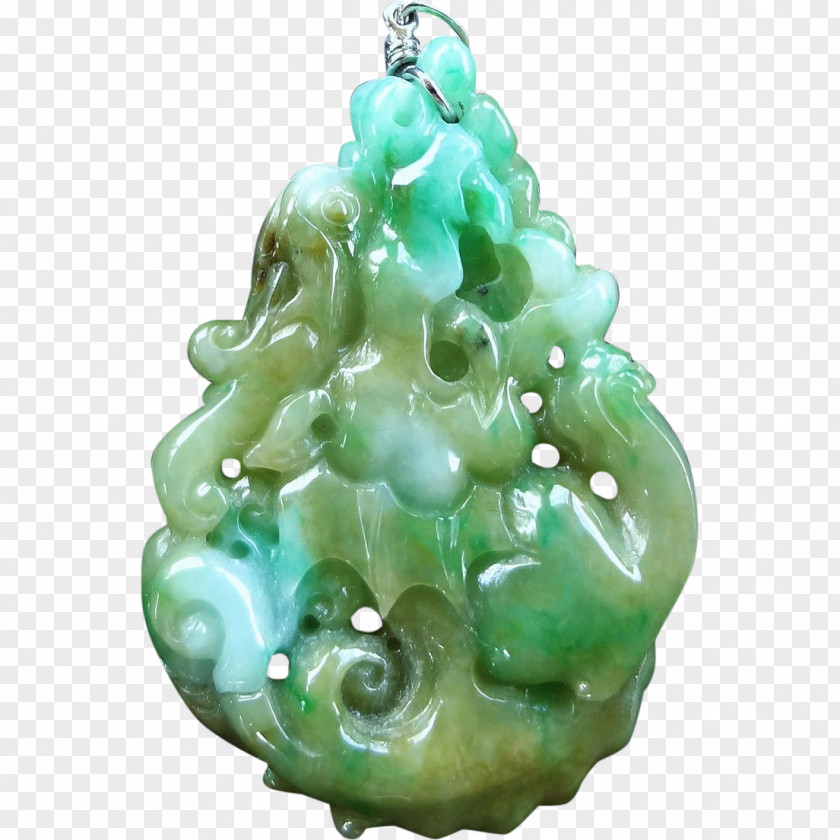Antique Carved Exquisite Jade Emerald Bail Jewellery Pendant PNG