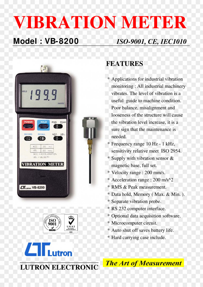 RS-232 Vibration Multimeter Interface Lutron Electronics Company PNG