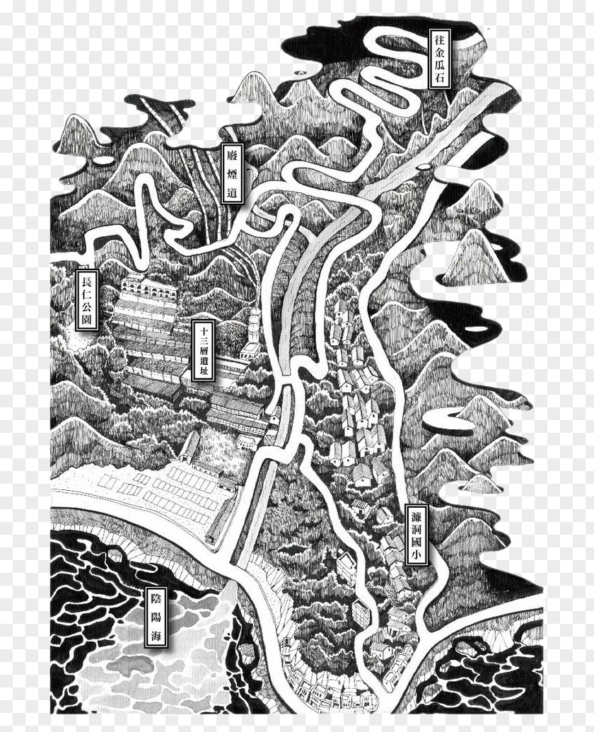 Black And White Illustration Map Drawing Illustrator PNG